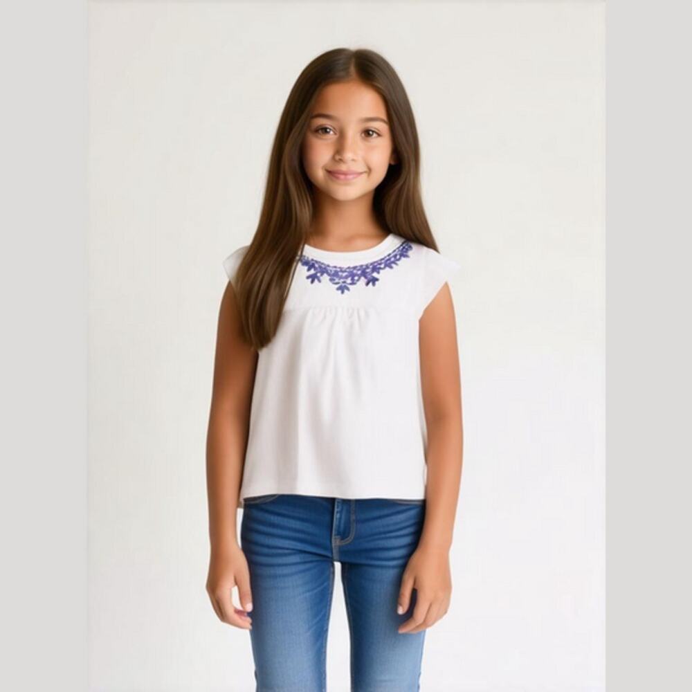 Gymboree Girls Top Size 5 Floral Embroidered Blue White Desert Dreams NEW